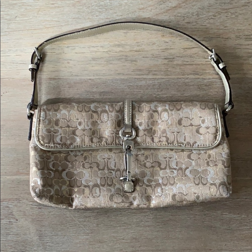 COACH Metallic Signature Baguette Handbag